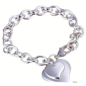 Double Heart -Shaped Pendant Fashionable Silvery Bracelet.